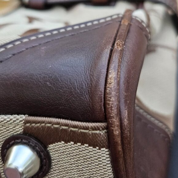 Coach Signature Canvas Satchel/Bag Leopard/Brown, Leather Horsebit Hardware - Picture 14 of 17